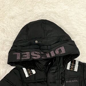 Kids Diesel Black Hooded Jacket with Embroidered Logo Size 4